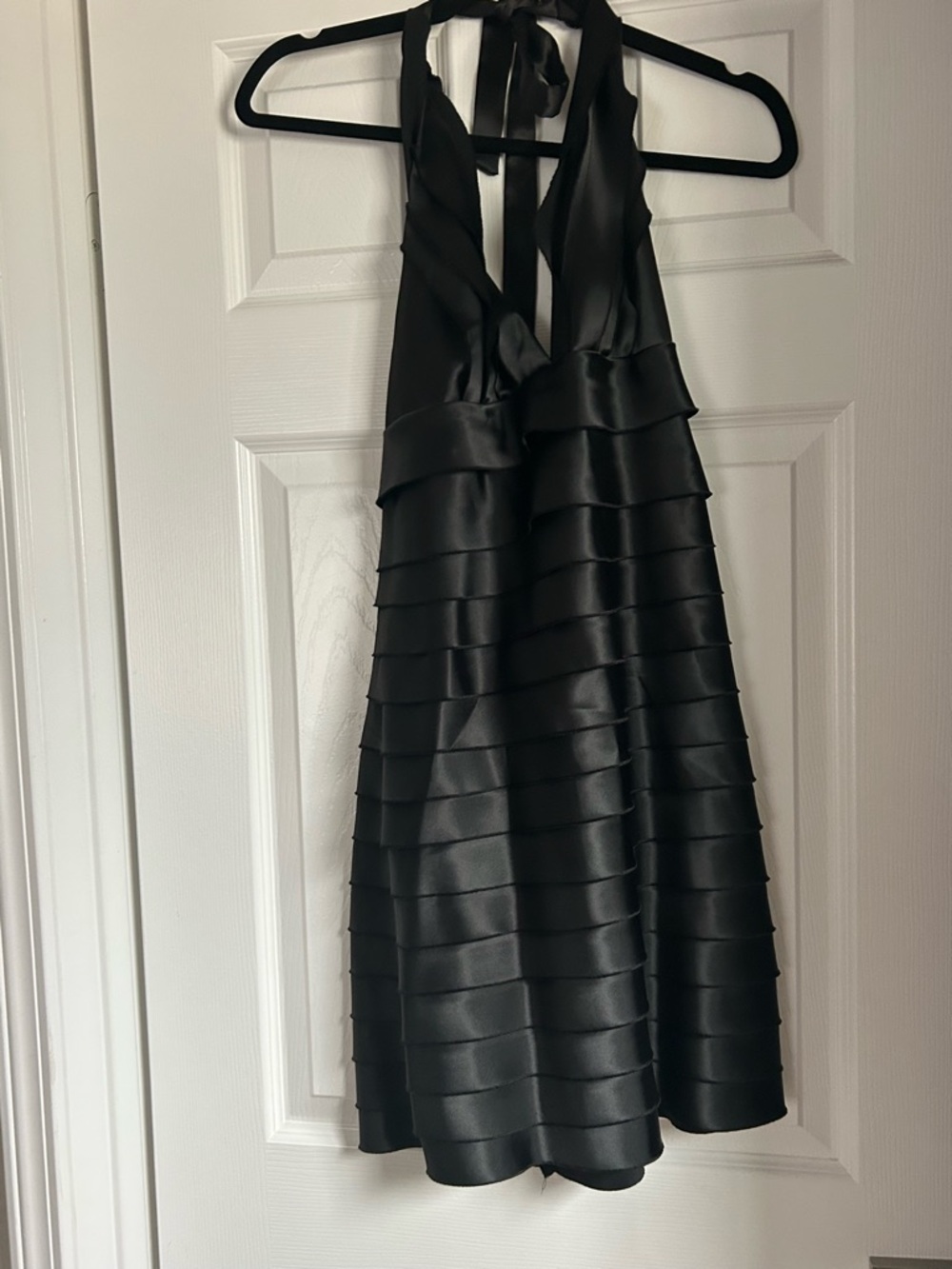 Vintage forever, 21 Black Satin Halter Tiered Cocktail Dress